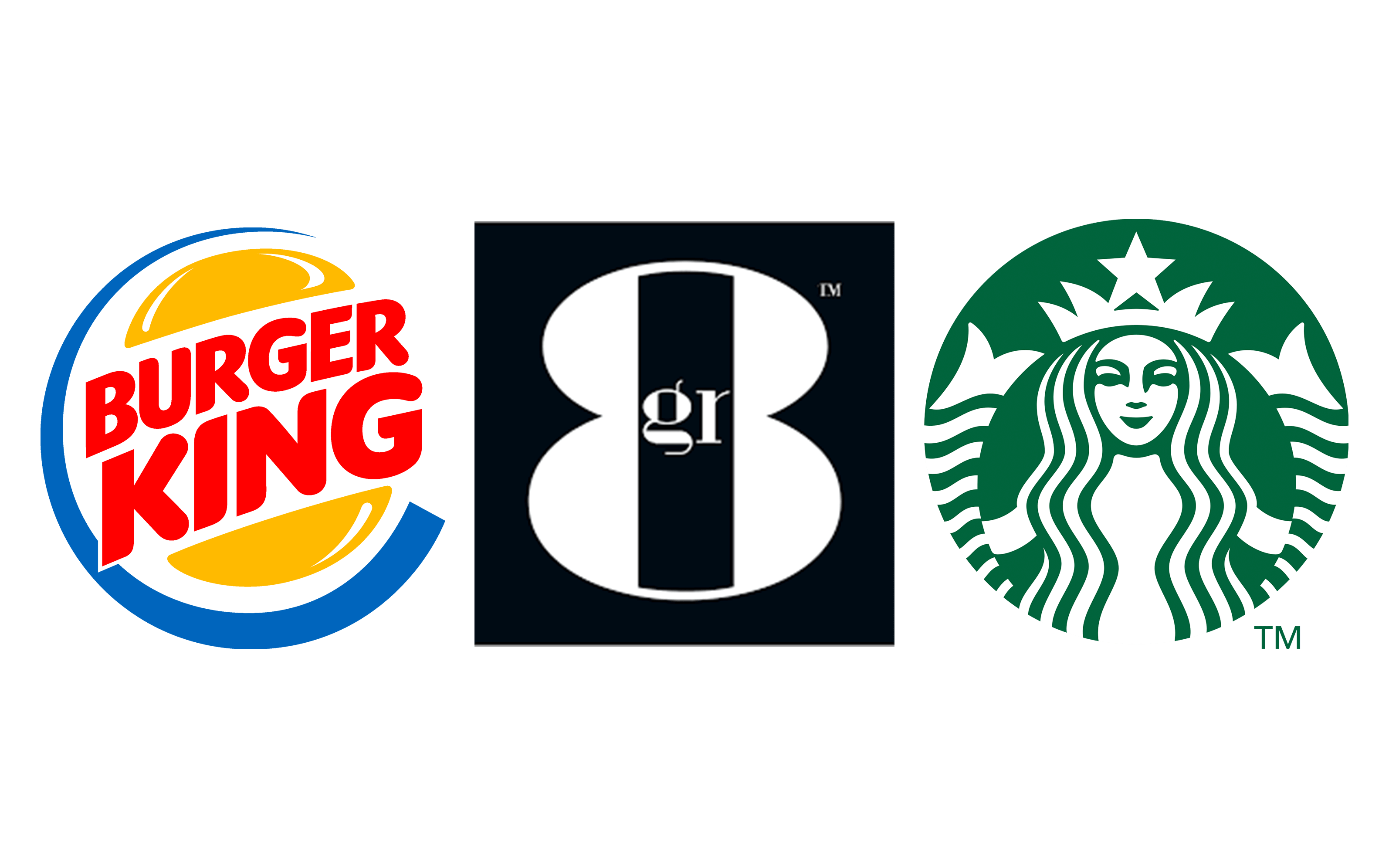 Logo GR8 hotels, Burger King en Starbucks